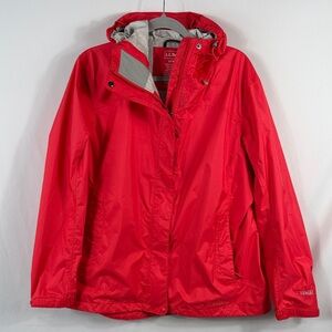 L.L. Bean Women's Vibrant Red Rain Jacket. Size 1X. Full Zip & Button. Hooded‎